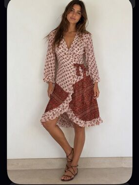 Indie Ella ANYA Butterfly Sleeve  Silk Wrap Dress fall rare  ruffle party boho
